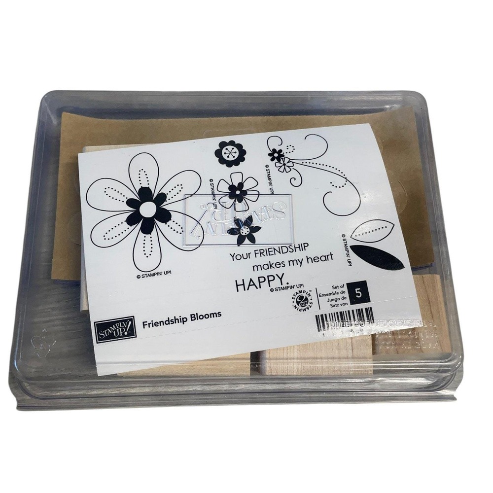 Stampin' Up! "Friendship‎ Blooms" Wood Mounted Rubber Stamp Set Floral 5-Piece